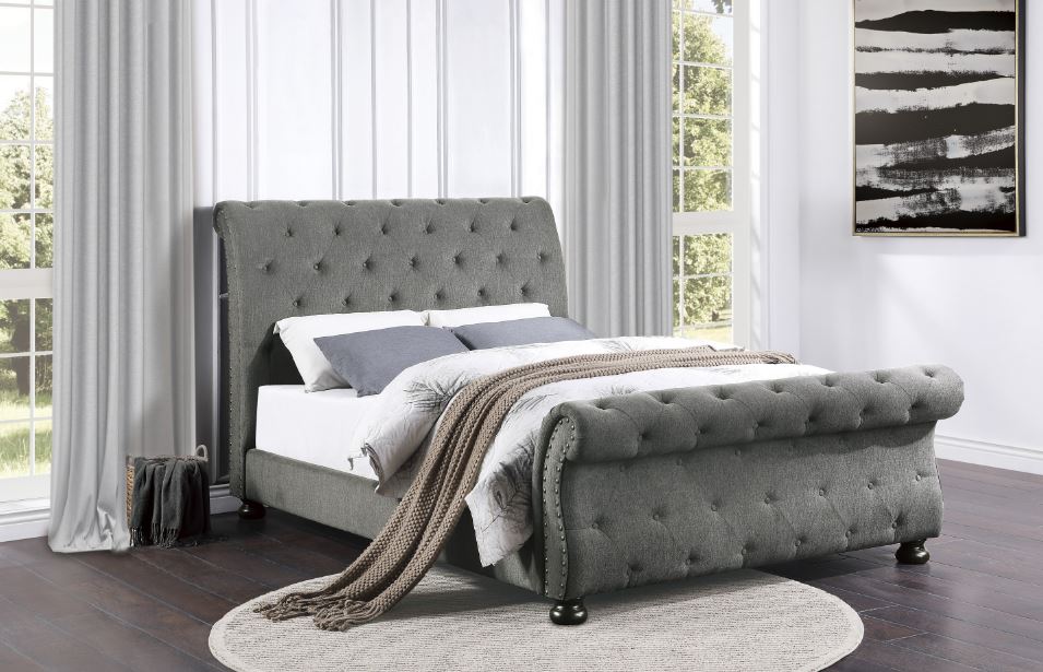 Crofton Gray Upholstered Sleigh Bed