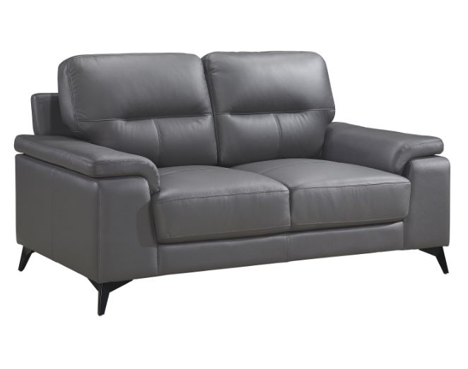 Mischa Leather Love Seat  Dark Gray