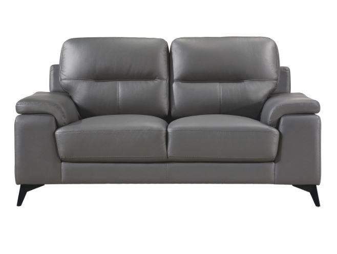 Mischa Leather Love Seat  Dark Gray