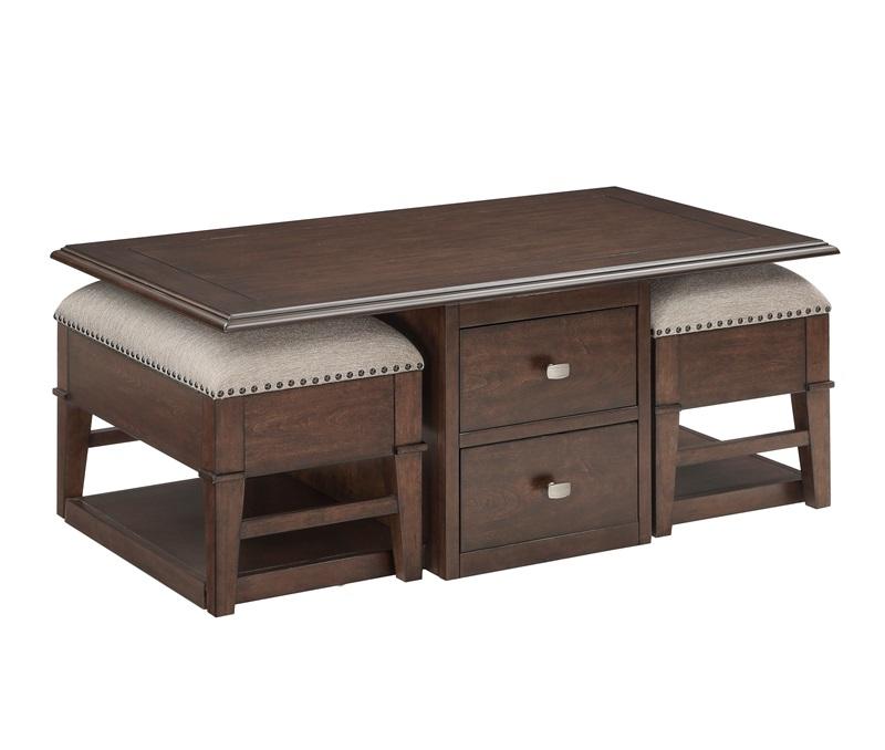 Claremore Cocktail Table wih Two Ottomans