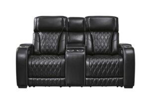 Bellington Black Leather Power Reclining Loveseat with Heat & Massage